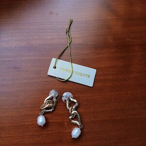 NWT Gold Heart and Pearl Drop Post Earrings by Amber Sceats